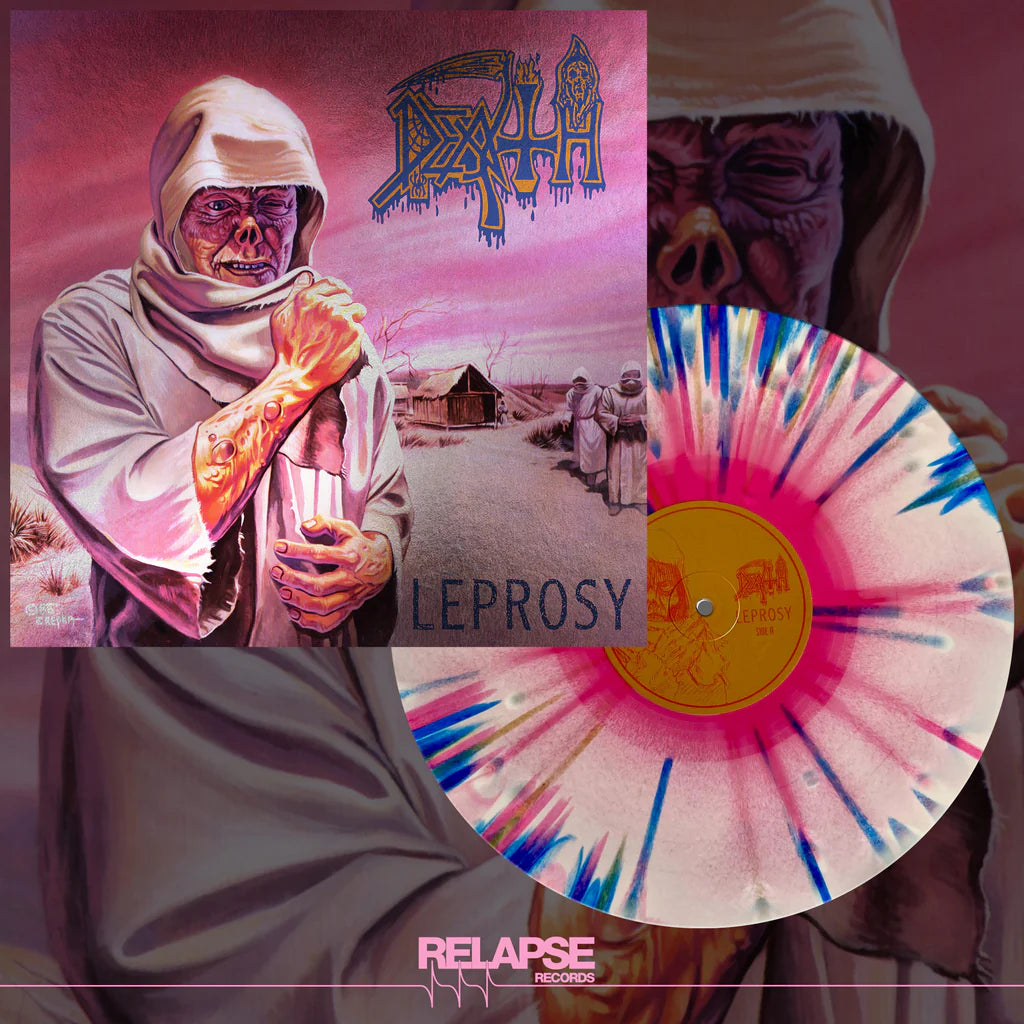 Death - Leprosy (Hot Pink/bone white/blue jay tri colour splatter)